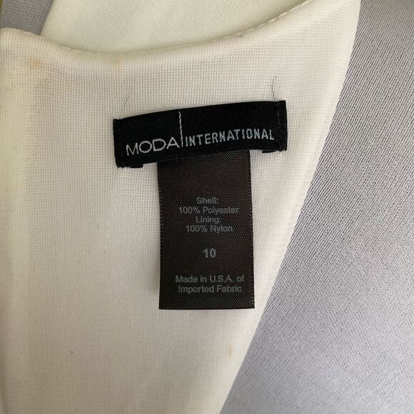 Moda International women 10 V-cut sleeveless lined midi dress black & white - Picture 7 of 12